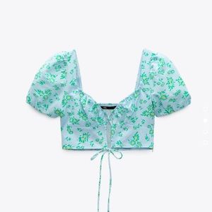 Zara linen blend printed top size medium